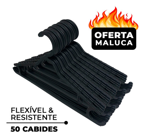 Kit 50 Cabides Preto Com Pendurador Reforçado Atacado Adulto