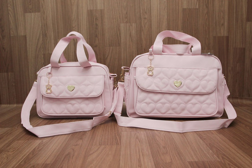 Imagem 1 de 3 de Kit Bolsas Bebê Maternidade Coração Rosa