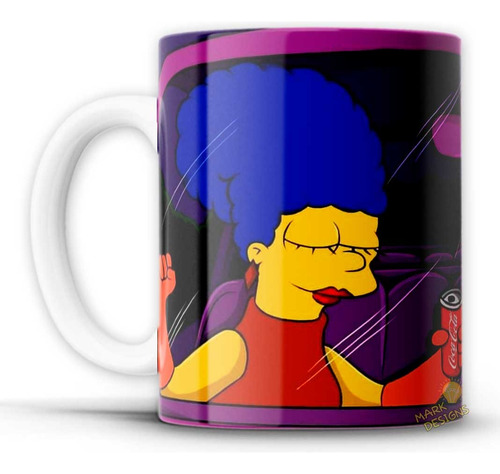 Taza Homero Y Marge En El Auto San Valentín Novios P/regalo Blanco Homero Y Marge En El Auto