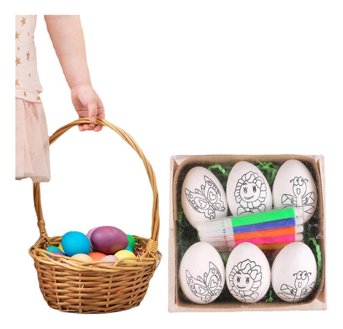 Set Huevos De Pascua Para Colorear, Lápices Y Canastita