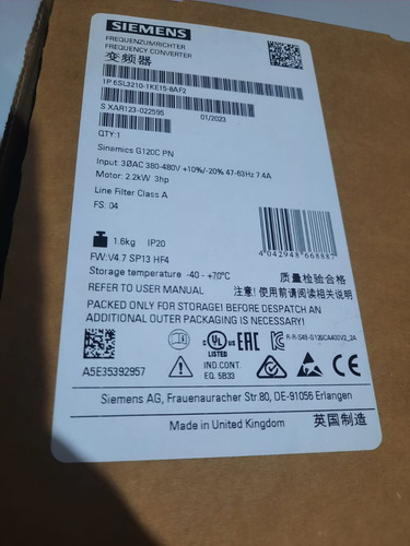 Inversor Sinamics 6sl3210-1ke15-8af2 G120c Pn 3cv 380v