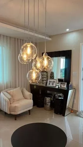 Lustre Pendente Sarvah 12 Globos Fumê Para Casas Pé Direito Duplo e Alto.