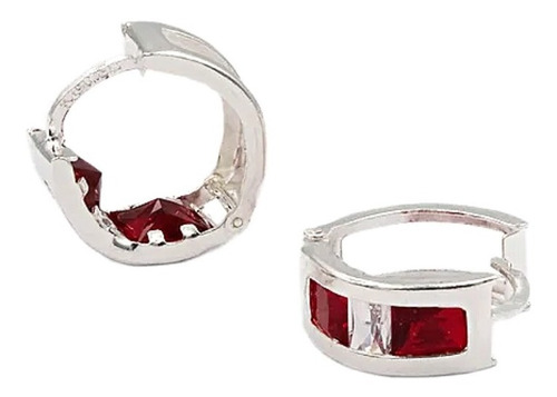 Aretes Arracadas Plata 925 Circonios Rojos Joyería Mujer