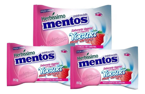 Kit Sabonete Vegetal Herbissimo Mentos Yogurt Morango 80g