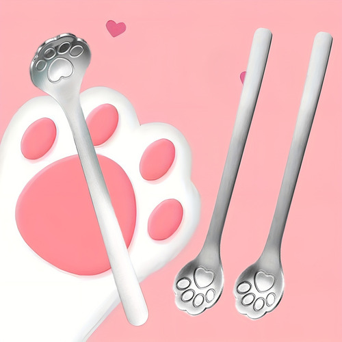 4pcs Cuchara De Pata De Gato De Acero Inoxidable