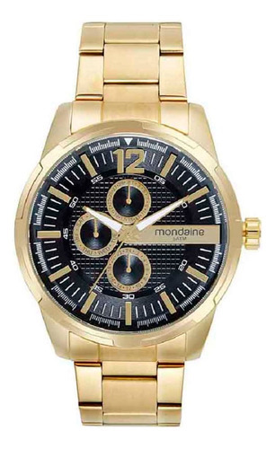 Relógio Masculino Aço Multifunção Dourado Mondaine