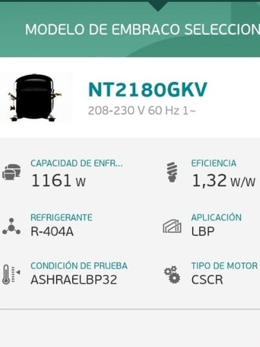 Motor Compresor Hermético Embraco De 1hp Lbp R404a Nt2180gk.