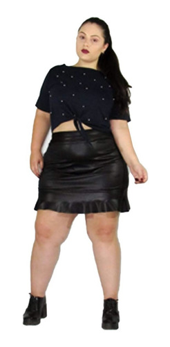Saia Babado No Couro Plus Size (44 Ao 60)