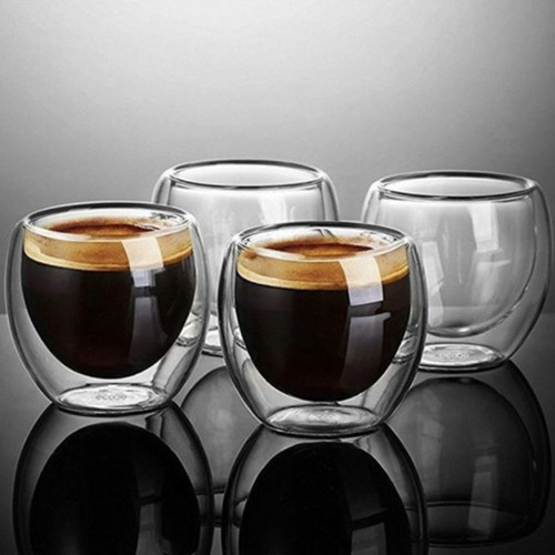 Set De 6 Vasos Vidrio Templado Espresso Té Doble Pared 80ml 