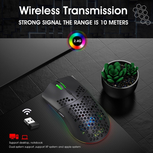 Ratón Inalámbrico Para Juegos Hxsj T66 Rgb 2.4g Con Iluminac