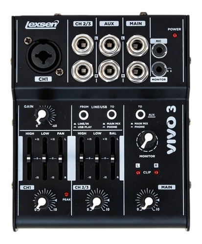 Consola Mixer Lexsen Vivo 3 Canales Usb Interface Pc Mac 