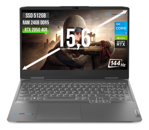 Laptop  Lenovo LOQ 15IRH8 storm gray Intel Core i5 13420H  8GB de RAM 512GB SSD, NVIDIA GeForce RTX 3050 144 Hz 1920x1080px Windows 11 Home