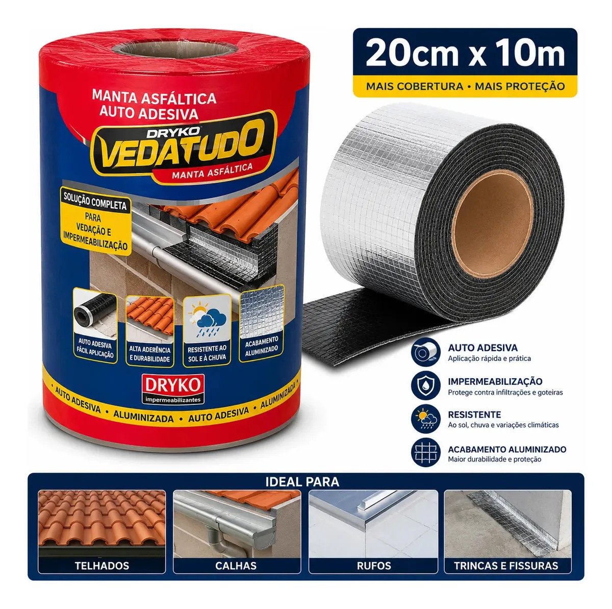 Manta Asfáltica Dryko Vedatudo 20cm X 10m Aluminizada