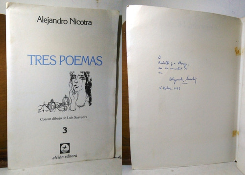 Nicotra Alejandro Tres Poemas Plaquette Córdoba 1986 Firmado