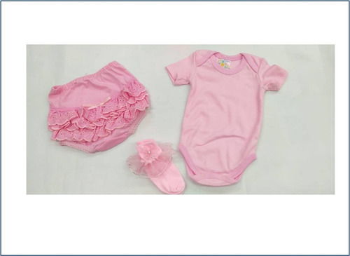 Set 3 Piezas Pañalero Calcetas Y Calzon Con Olan 0 M A 24m