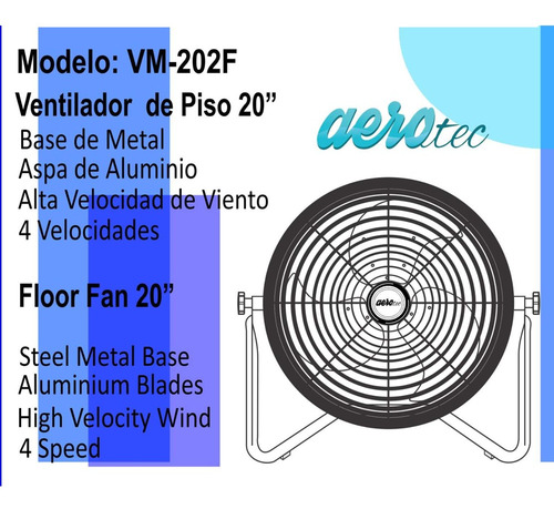 Ventilador De Pared Y De Piso Aerotec 3 Aspas Metal 20 4vel Color De La Estructura Negro Color De Las Aspas Plateado Diámetro 50 Cm Frecuencia 60