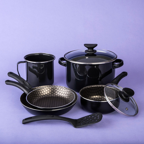 Imagen 5 de 10 de Batería De Cocina Cinsa Aluminio Con Antiadherente 8 Piezas