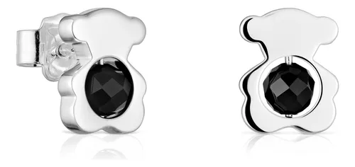 Aros Pequeños Oso De Plata Con Ónix 10 Mm I-bear