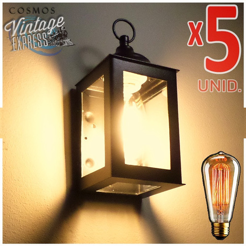 Farol Exterior Jardin Colonial Pared Efecto Lampara Pack X5u Difusor Vintage Hierro Multidireccional Fanal Vela Hierro