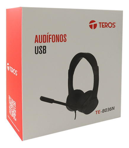 Audífono Headset Teros Te-8036n Usb Negro