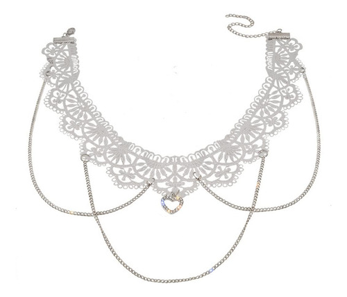 Gargantilla Gótica De Encaje Blanco Con Corazón Y Perlas