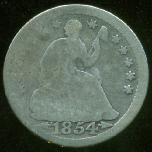 Ee.uu. Moneda De Plata 1/2 Dime (5 Centavos) 1854 B+ Escasa
