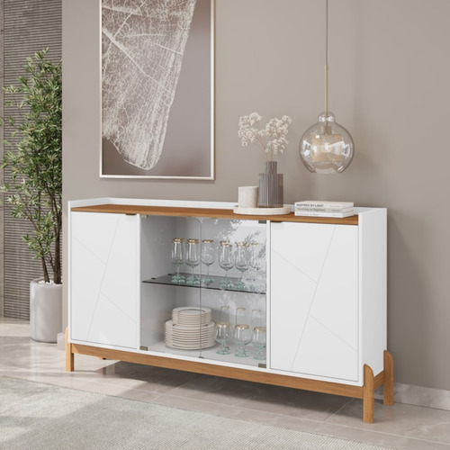 Balcao Buffet 50528 Porta De Vidro 168cm Branco Cedro Dcasa