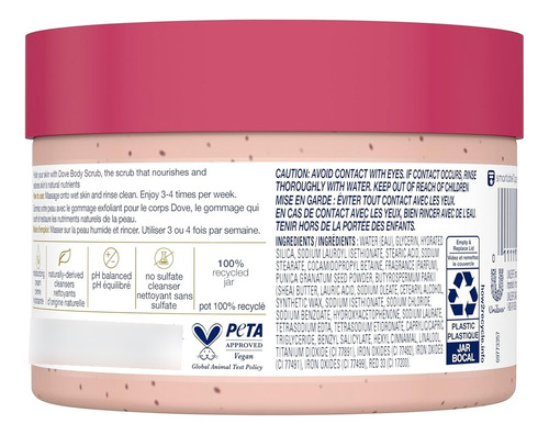 Crema Dove Exfoliante Granada Y Shea Butter 298ml Americana
