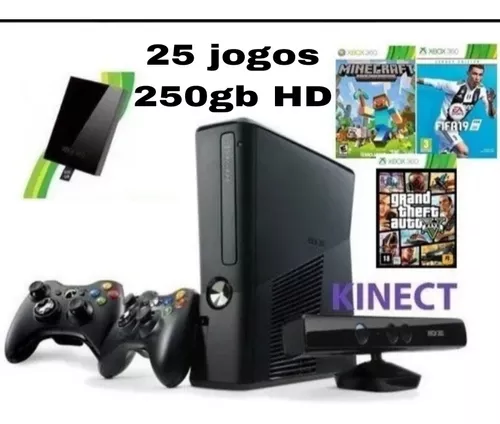 XBOX 360 SLIM BLOQUEADO USADO. COM 250GB DE ARMAZENAMENTO+FIO HDMI+1  CONTROLE+FONTE - Escorrega o Preço