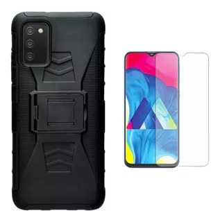 Mica + Funda Uso Rudo + Clip Para Samsung Galaxy A03s Negro