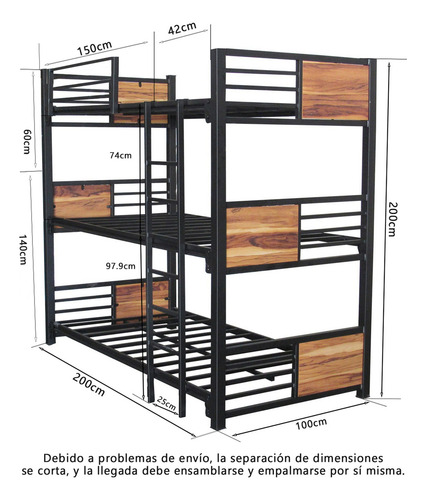 Esqueleto Plegable Triple Individual Férreo Para Litera