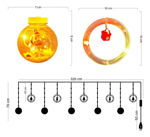 Cortina Intercalada Aros Y Esferas 3,7m Luces Navidad 1650a