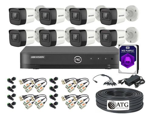 Kit Dvr Hikvision 8ch + 8 Camaras Full Hd 1080p Utp Disco