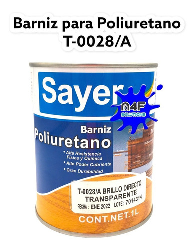 Barniz Brillo Directo Poliuretano Transparente T-0028/a 1l | Meses sin  intereses