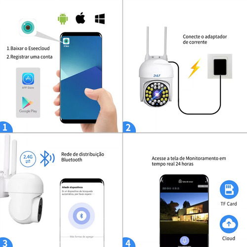 2nlf® Câmera De Segurança Ip Ip66 Prova D'agua App Icsee Audio Bidirecional Visão Noturna Interior/exterior Wifi 4mp