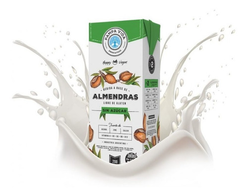 Imagen 5 de 7 de Pack X 8 Leches Almendras S/ Azúcar Pampa Vida 1l - Sin Tacc