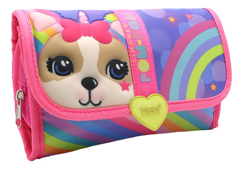 Cartuchera Escolar Simones Mushi Plegable Love Original Rosa Lisa