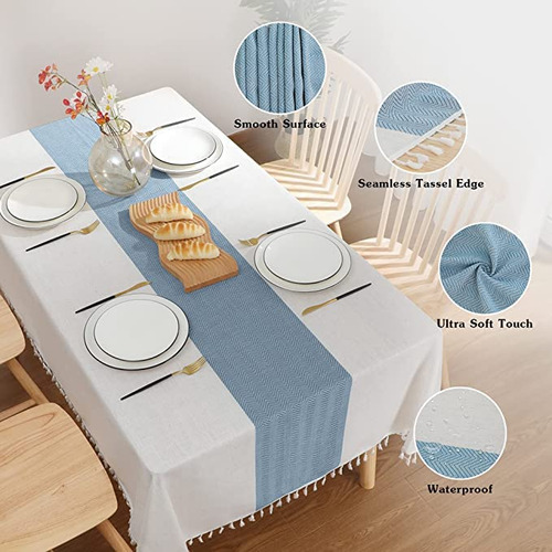 Mantel Rectangular Lino De Algodón Impermeable Sin Arrugas -