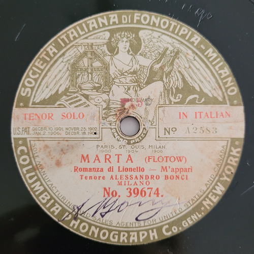 Alessandro Bonci Marta Disco Pasta Fonotipia 39674 / 92105 (Usado)