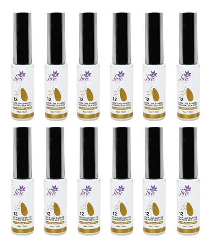 Kit 12 Esmaltes Em Gel N°12 Dourado Pincel Fino Unhas 10ml