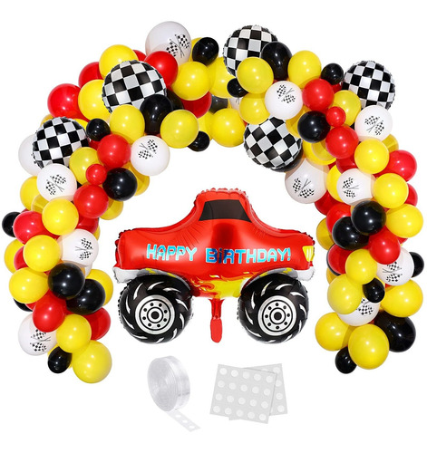 122 Piezas Monster Truck Racing Car Globos Arco Kit Inc...