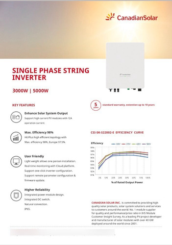 Inversor Solar Monofásico Interconectado Canadian Solar 5kw