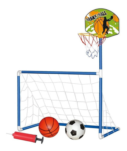 Kit Futebol E Basquete 2 Em 1 Trave Bola Tabela Cesta Brinqu