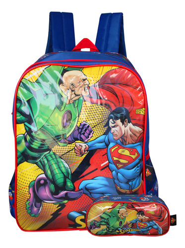 Mochila Infantil De Alças Com Estojo Superman Vs Lex Luthor