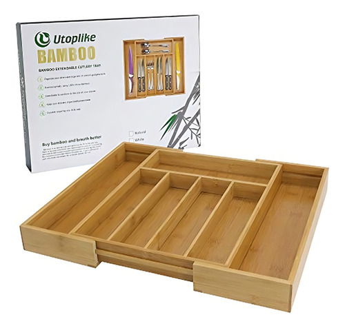 Bandeja De Organizacion De Cubiertos Expandible De Bambu Uto