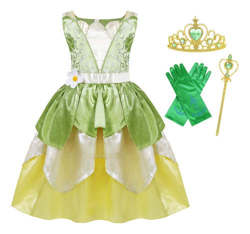 Cotrio Vestido De Princesa Tiana De Rana De Cuento De Hadas