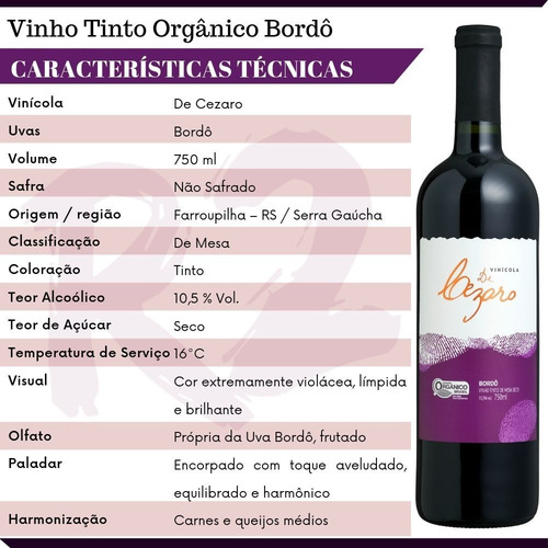Imagem 4 de 4 de Vinhos Tinto Seco Bordô Orgânicos Brasileiro Kit 4 De Cezaro