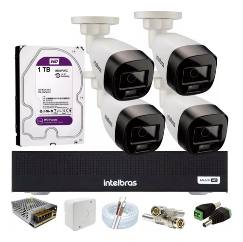 Kit Intelbras 4 Cameras 1220b Full Color, Dvr 4ch 1tb Purple