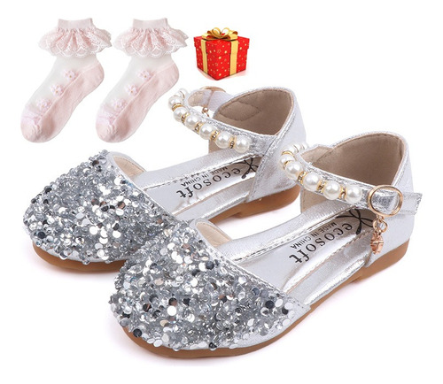 Zapatos Sandalias Fiesta Glitter Niñas Princesas +calcetines