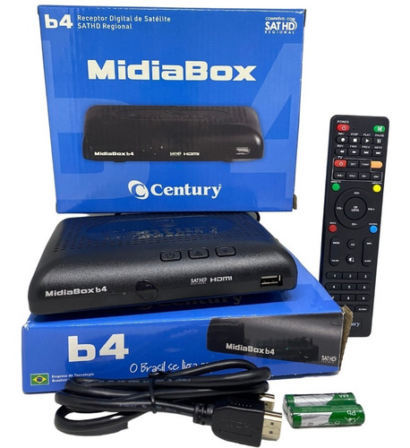 Receptor Digital Century Midiabox B4 Azul Hd Tv Midia Box B4